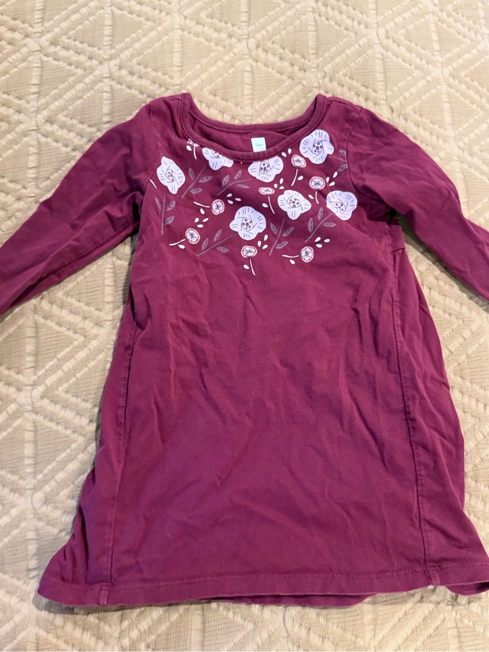 Tea Collection Plum Long Sleeve Floral Neckline Tunic